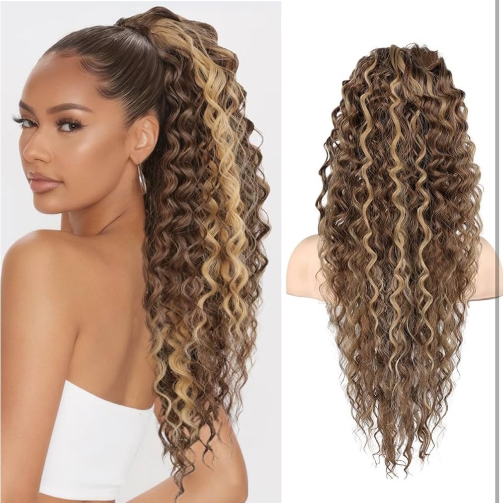 Curly Brown and Blonde Hair Extension 26 inches